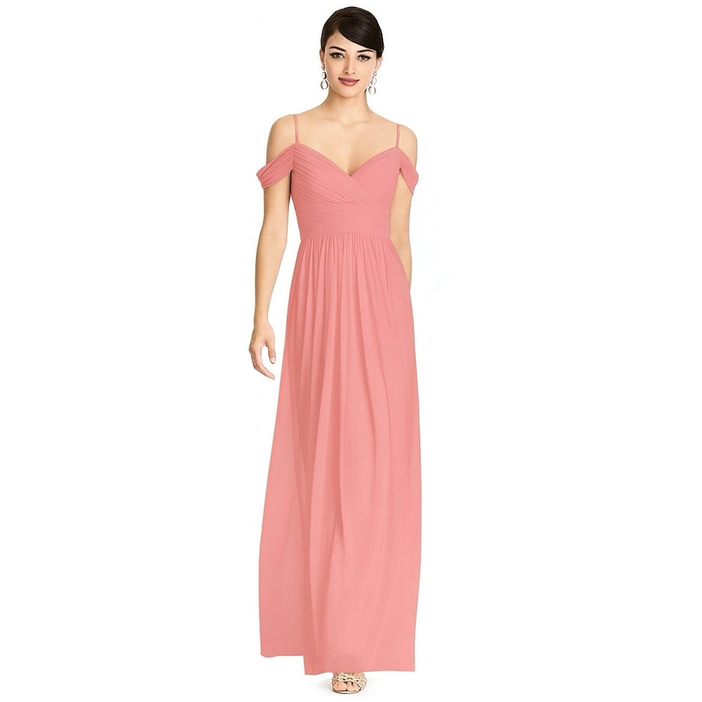 Alfred Sung Chiffon Bridesmaid Maxi Dress Off Shoulder Pink Size 24 D743